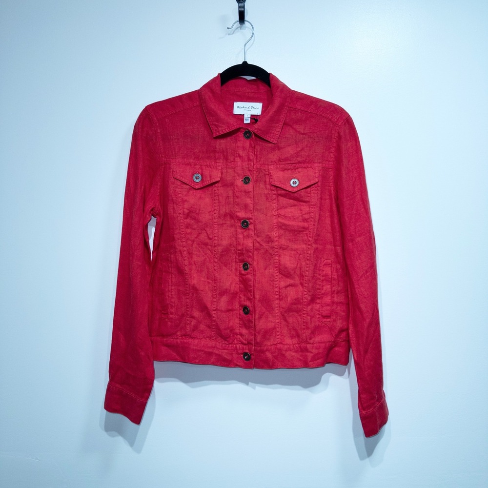 Michael Stars Red Linen Button Down Jean Jacket Small NWT - Picture 2 of 10